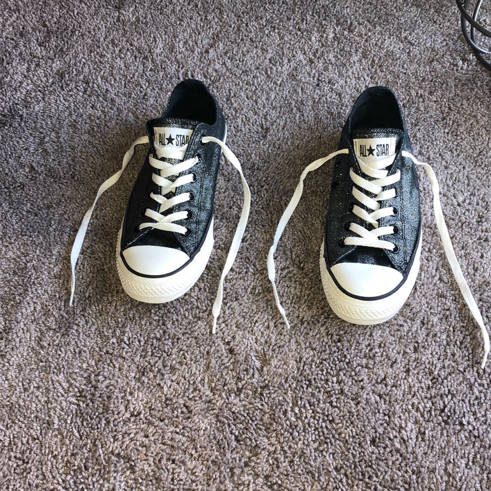 Shiny Black Low Top Converse Sneakers